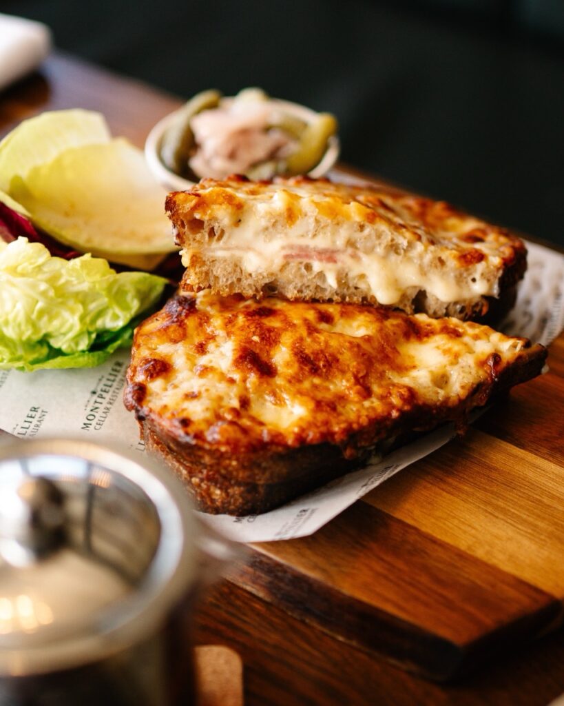croque monsieur ham and cheese sandwich from the montpellier wine bar breakfast menu