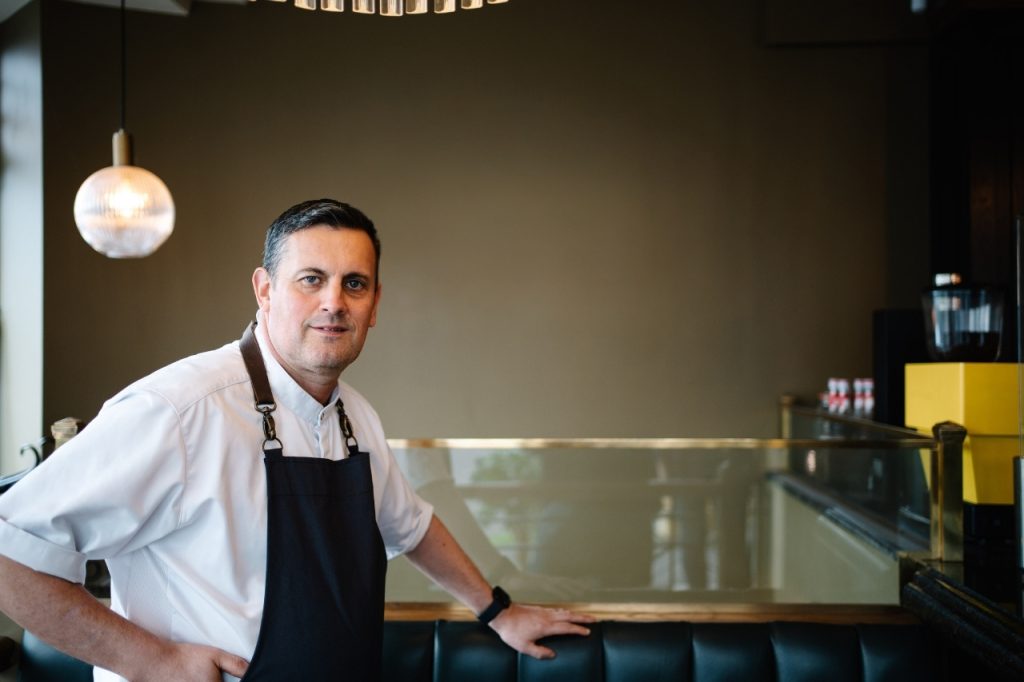 Tom Rains in the montpellier wine bar.